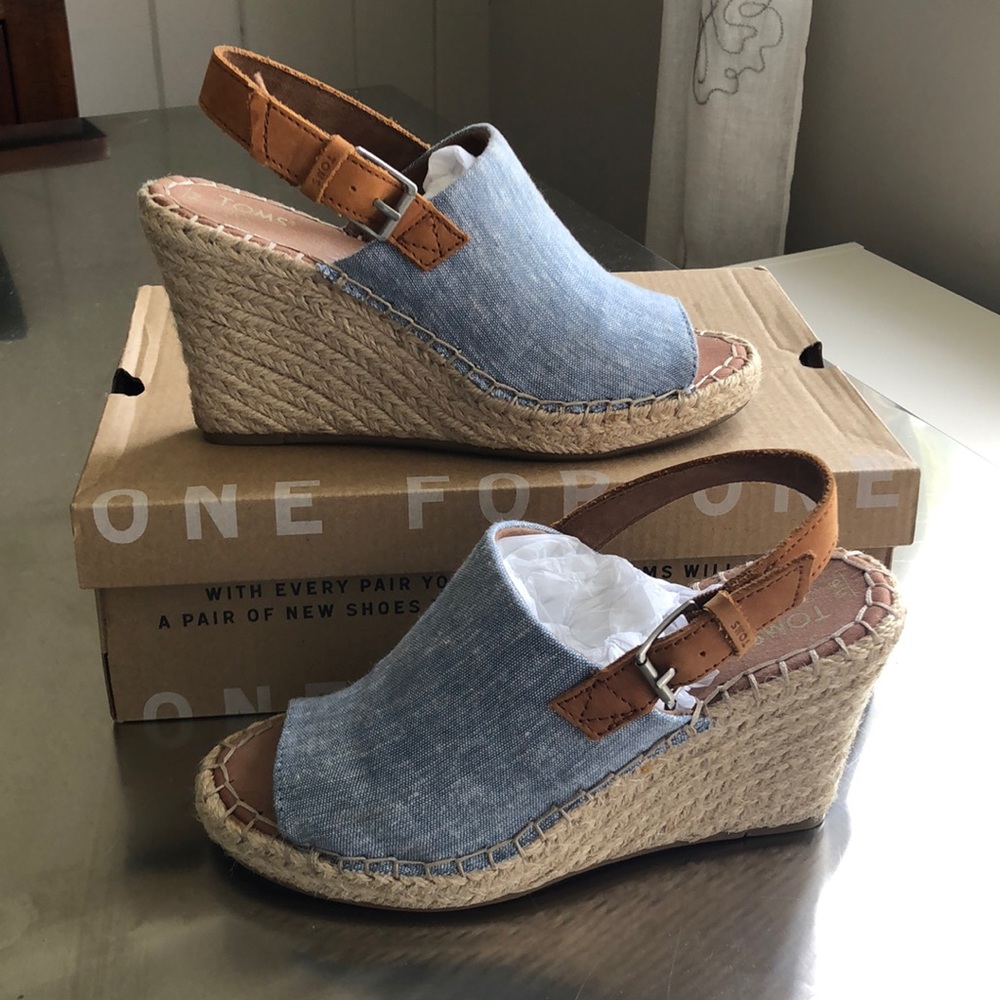 Toms Monica Wedge Blue Chambray